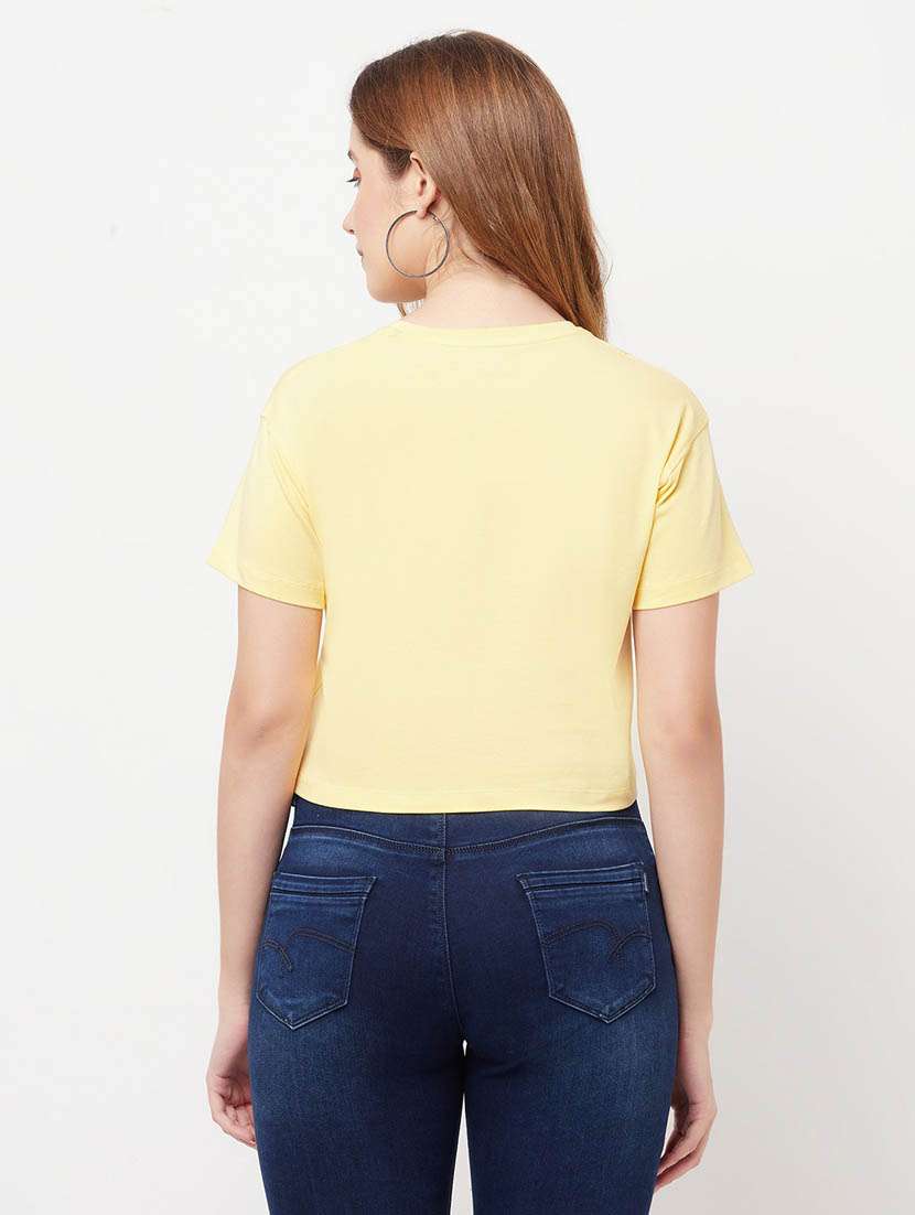 yellow typography crop t-shirt - 20298823 -  Standard Image - 3