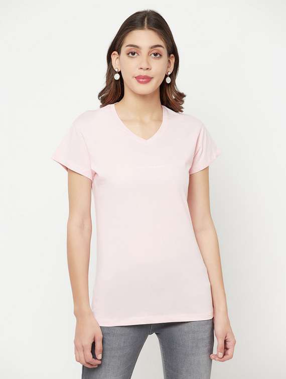 pink solid regular t-shirt