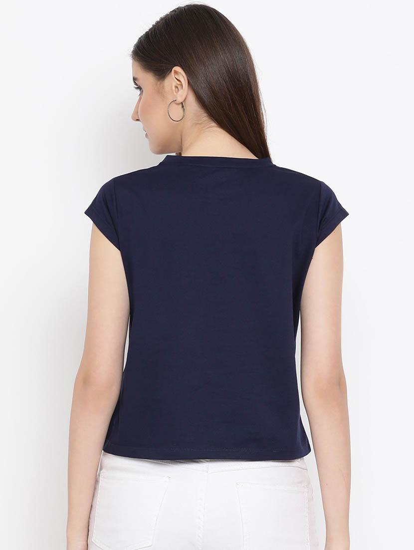 navy blue typography crop t-shirt - 20298836 - Standard Image - 3