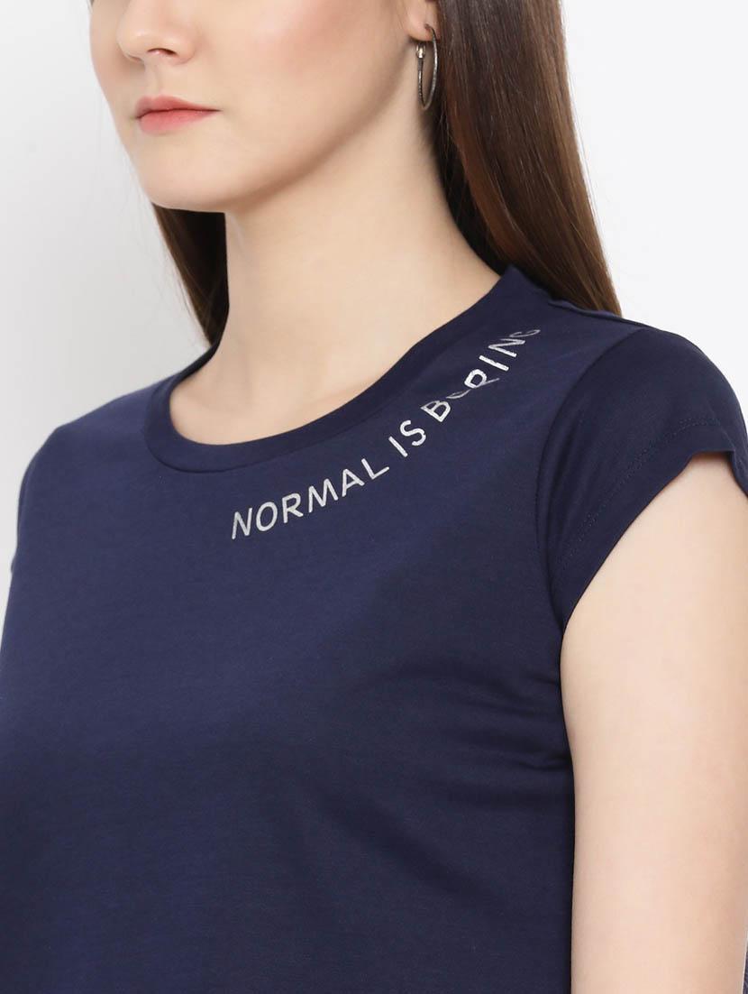 navy blue typography crop t-shirt - 20298836 - Standard Image - 5