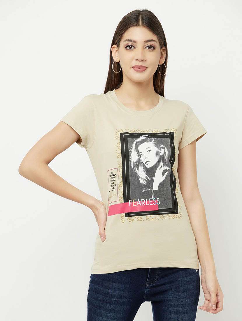 beige graphic print regular t-shirt