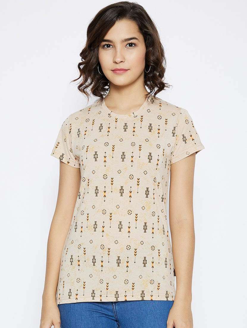 beige aztec print regular t-shirt