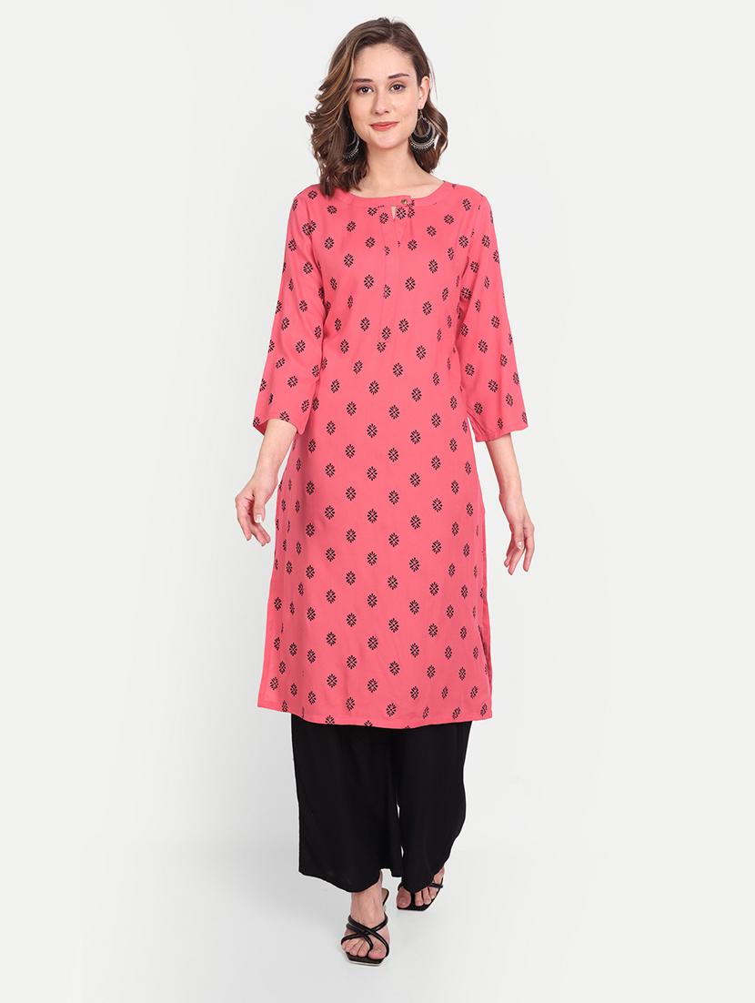 peach colored straight kurta - 20298883 -  Zoom Image - 0