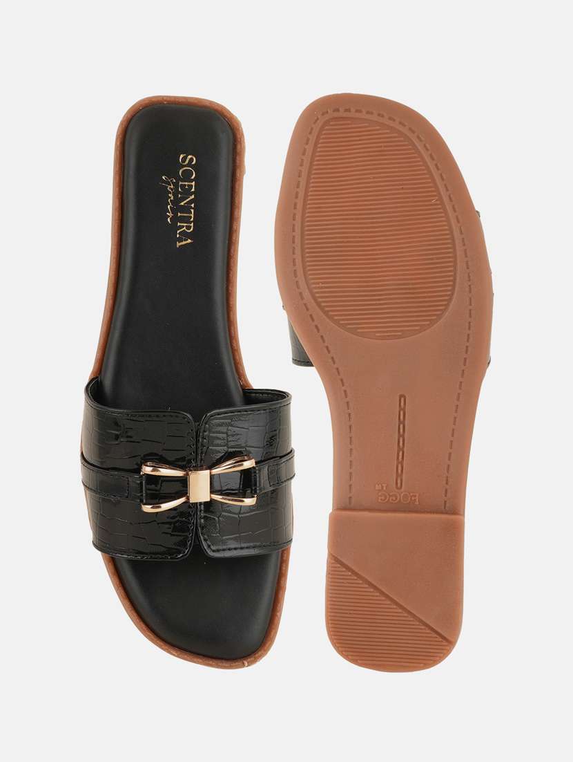 black synthetic slip on sandals - 20299019 -  Standard Image - 3