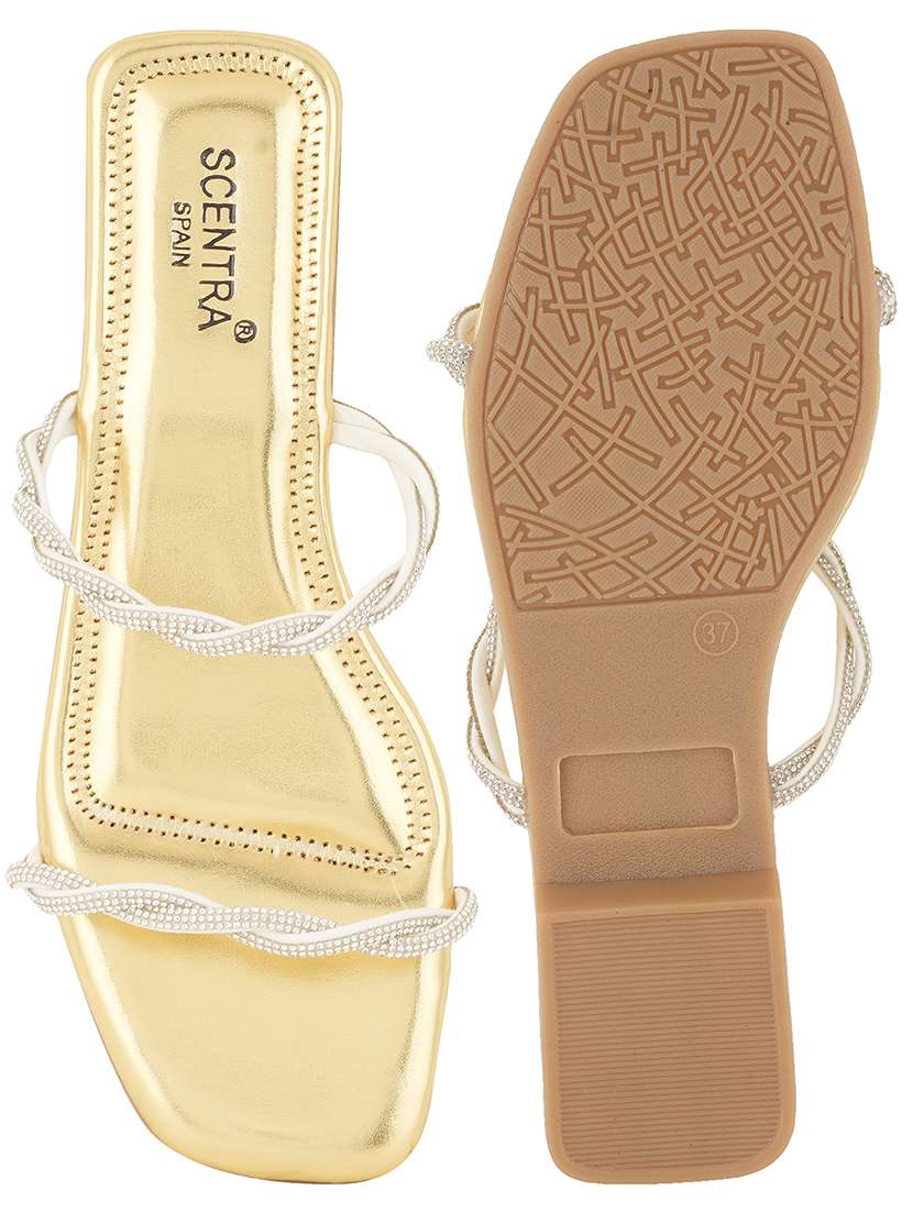gold synthetic slip on sandals - 20299020 -  Standard Image - 3
