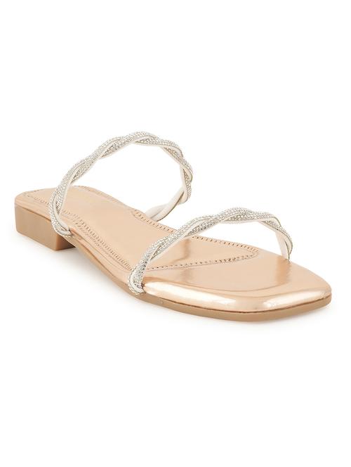 gold synthetic slip on sandals - 20299021 -  Standard Image - 0