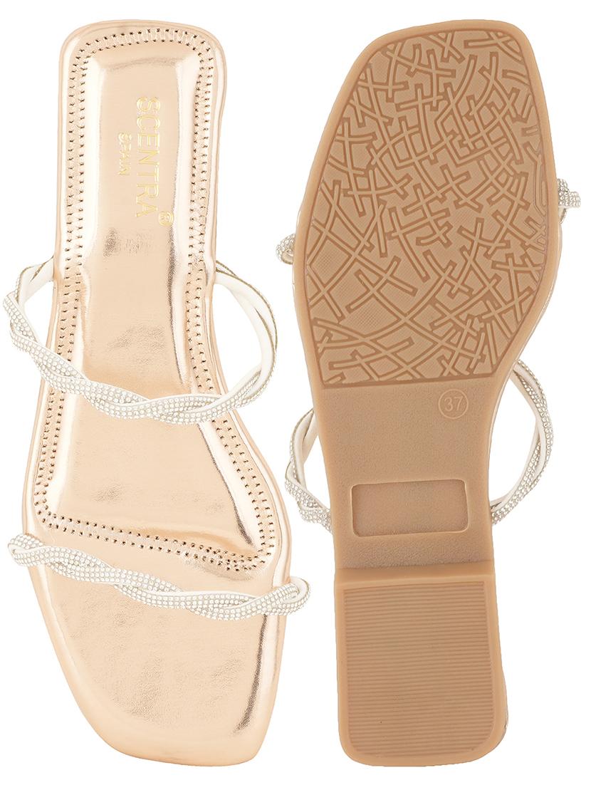gold synthetic slip on sandals - 20299021 - Standard Image - 3