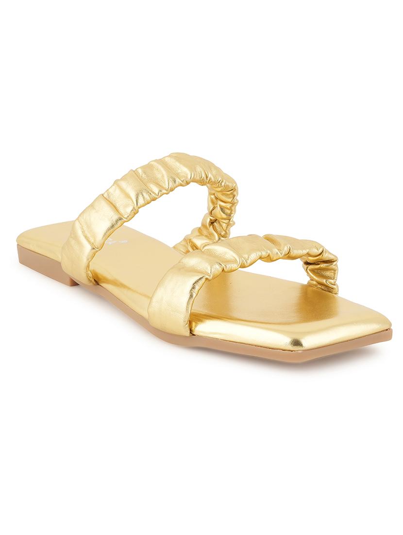 gold synthetic slip on sandals - 20299022 -  Zoom Image - 0