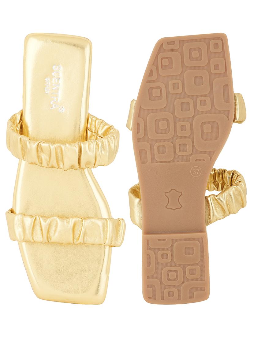 gold synthetic slip on sandals - 20299022 - Standard Image - 3