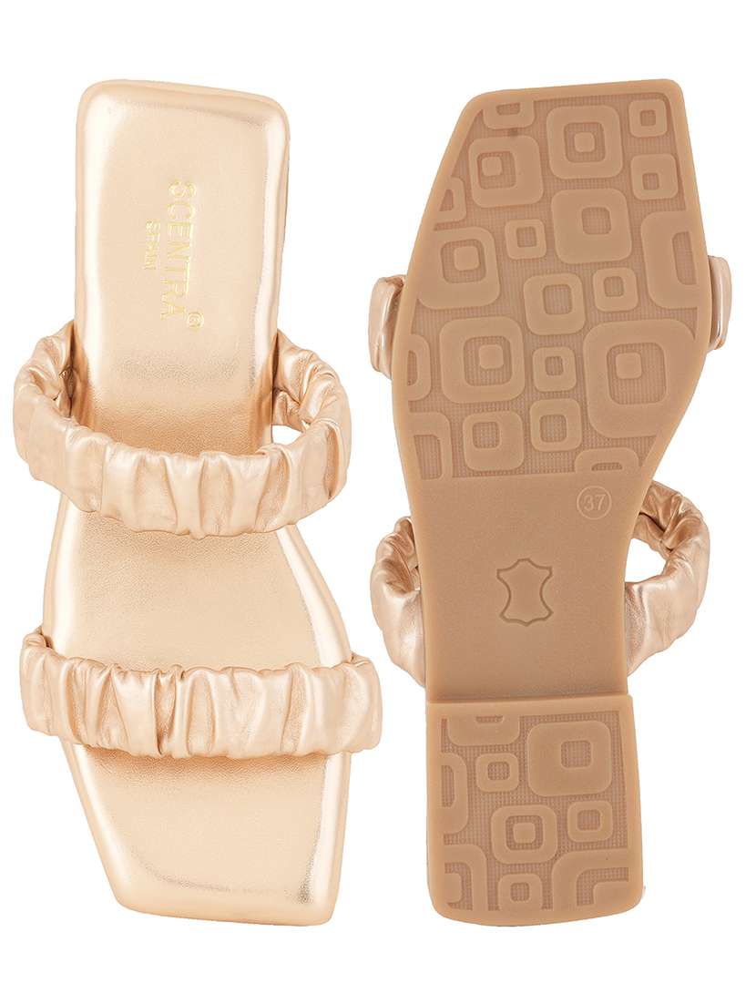 gold synthetic slip on sandals - 20299023 -  Standard Image - 3