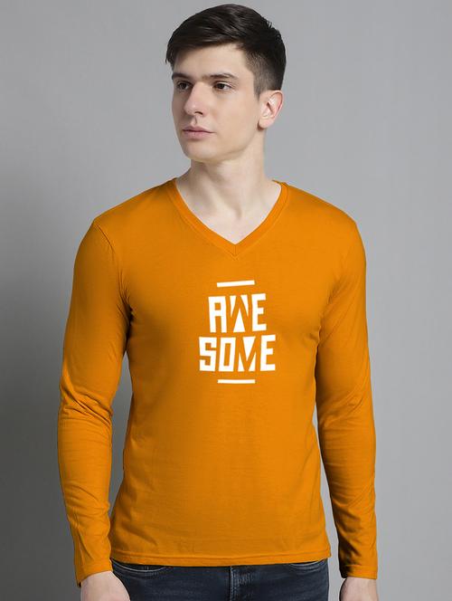 men typography print mustard cotton t-shirt - 20299030 -  Standard Image - 0
