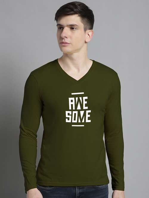 men v-neck chest printed t-shirt - 20299031 -  Standard Image - 0