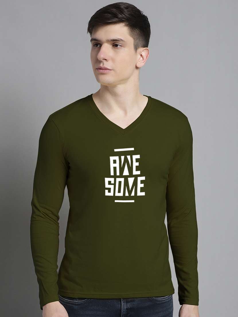 men v-neck chest printed t-shirt