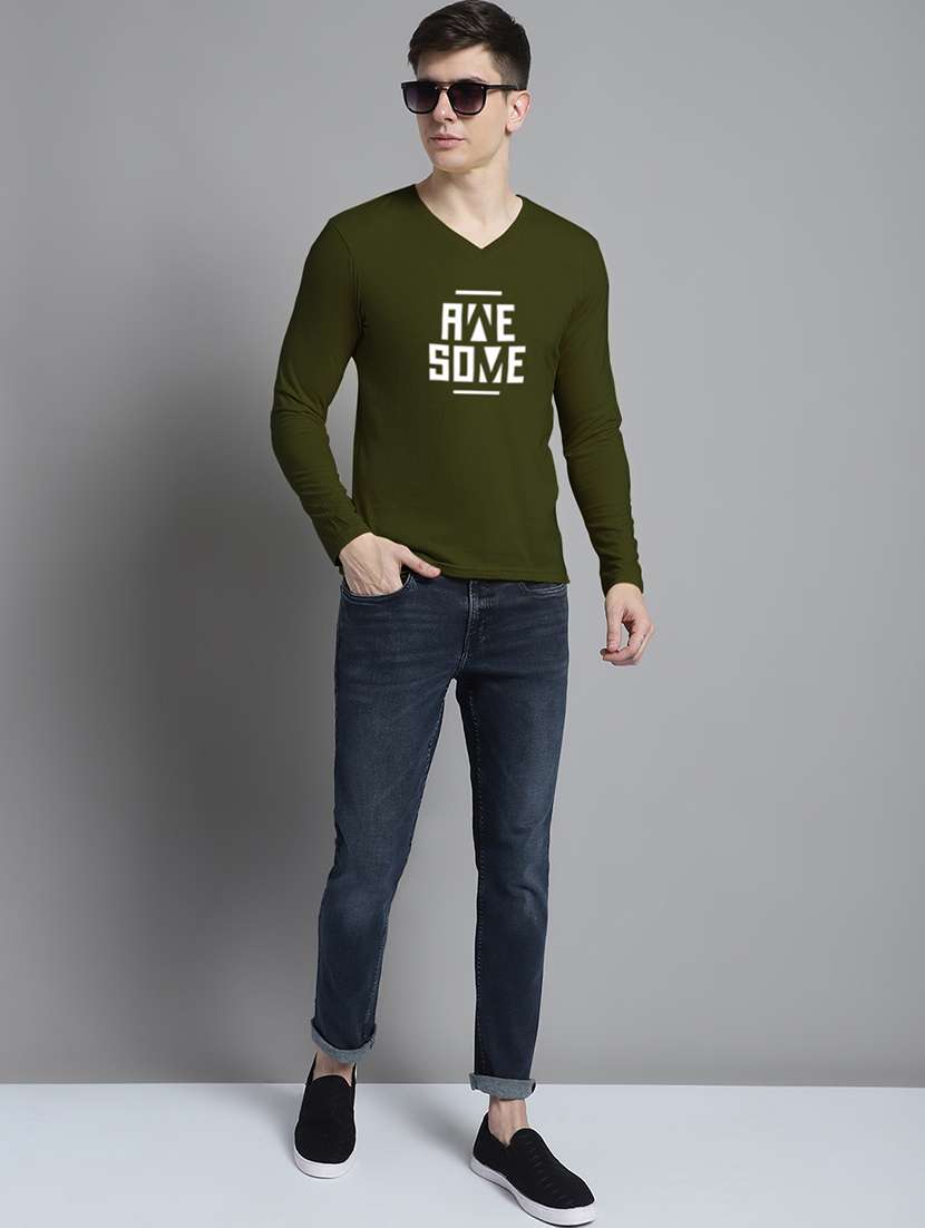 men v-neck chest printed t-shirt - 20299031 -  Standard Image - 3