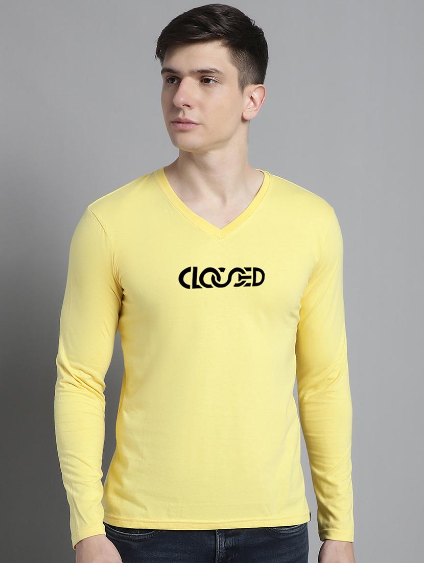yellow cotton chest print tshirt
