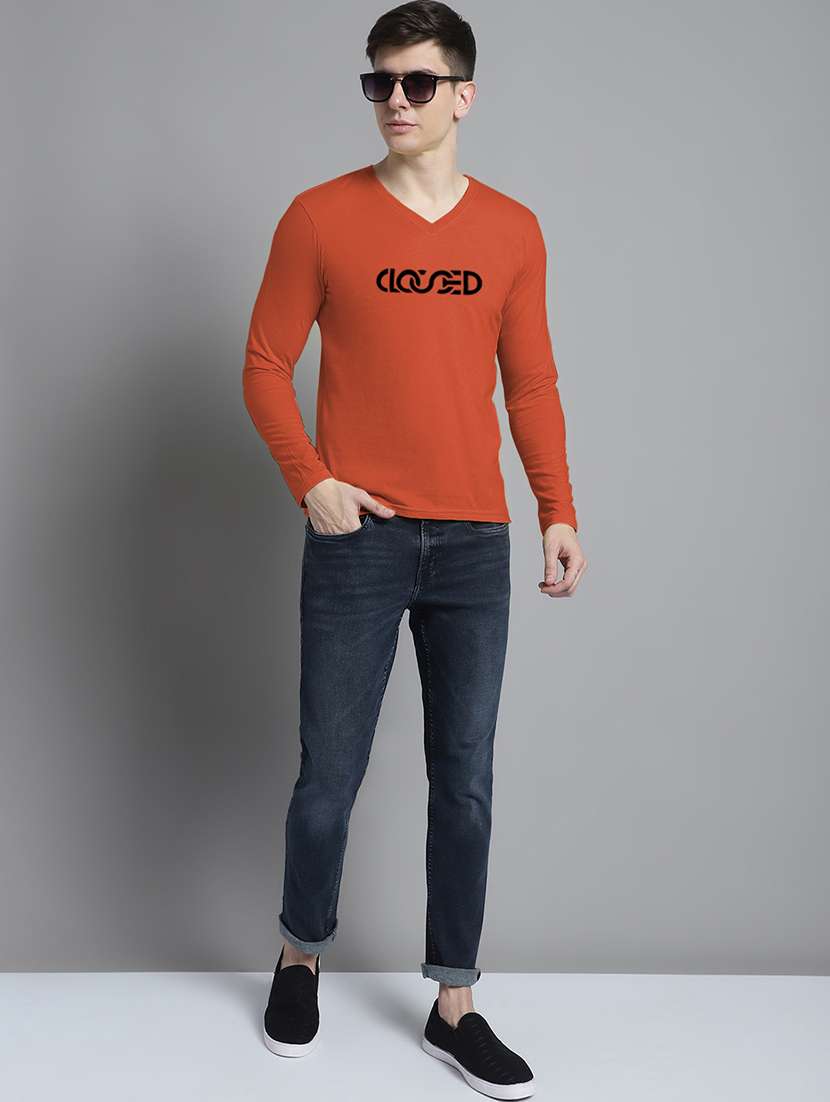 men orange cotton chest print t-shirt - 20299034 - Standard Image - 3