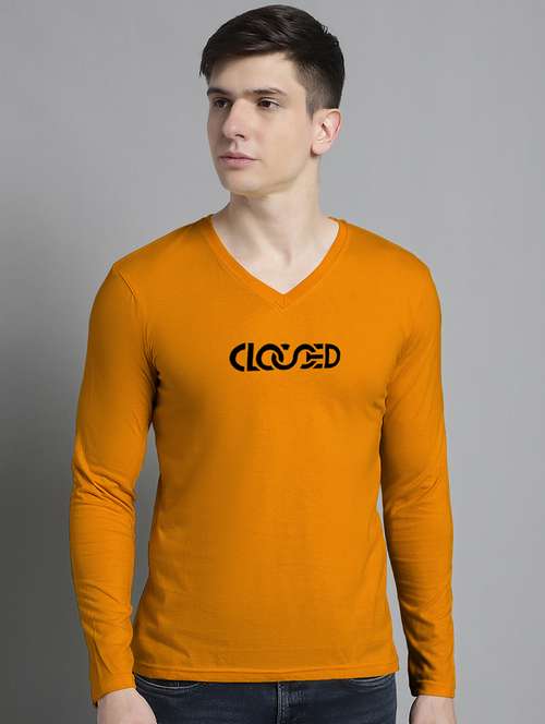 mustard cotton chest print t-shirt - 20299036 -  Standard Image - 0