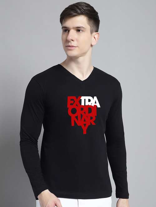 men black cotton chest print t-shirt - 20299045 -  Standard Image - 0