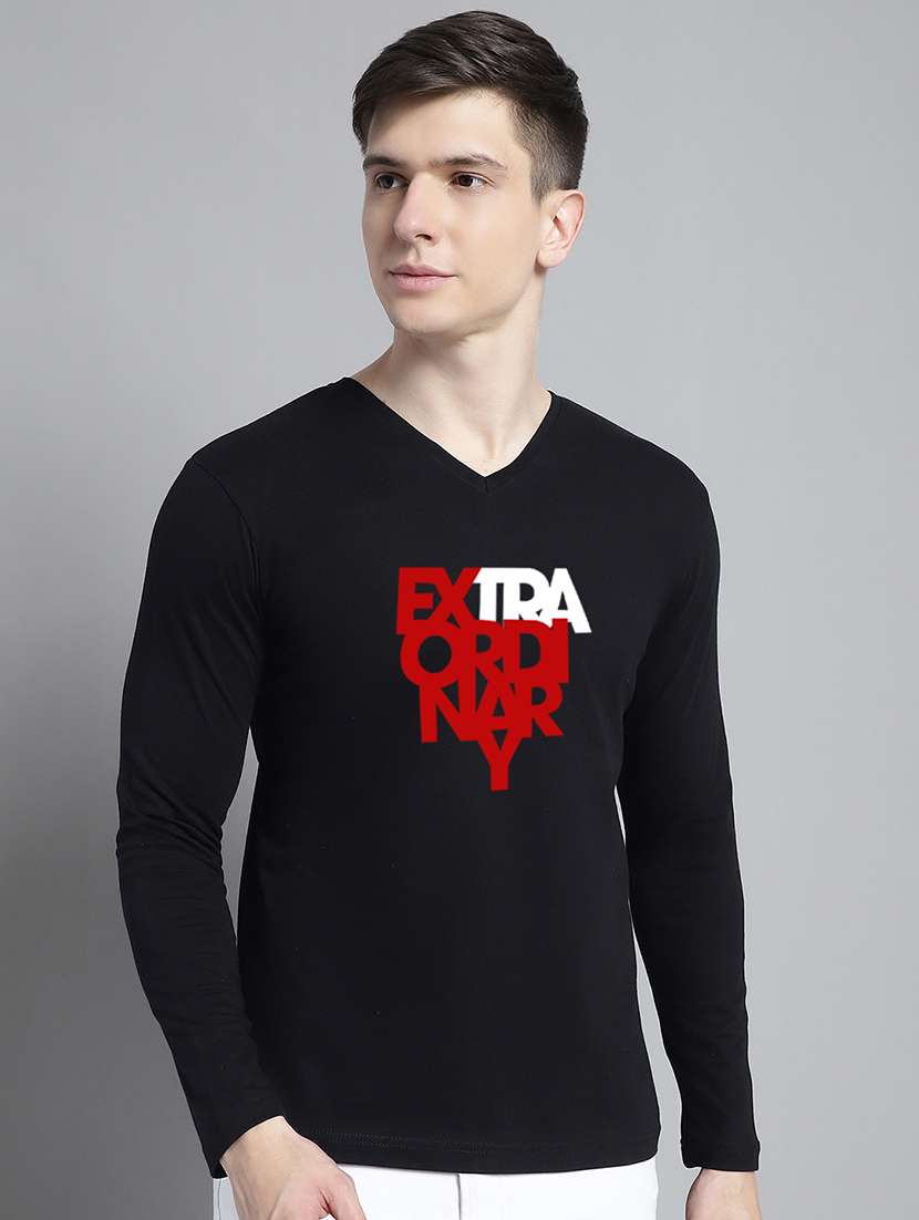 men black cotton chest print t-shirt