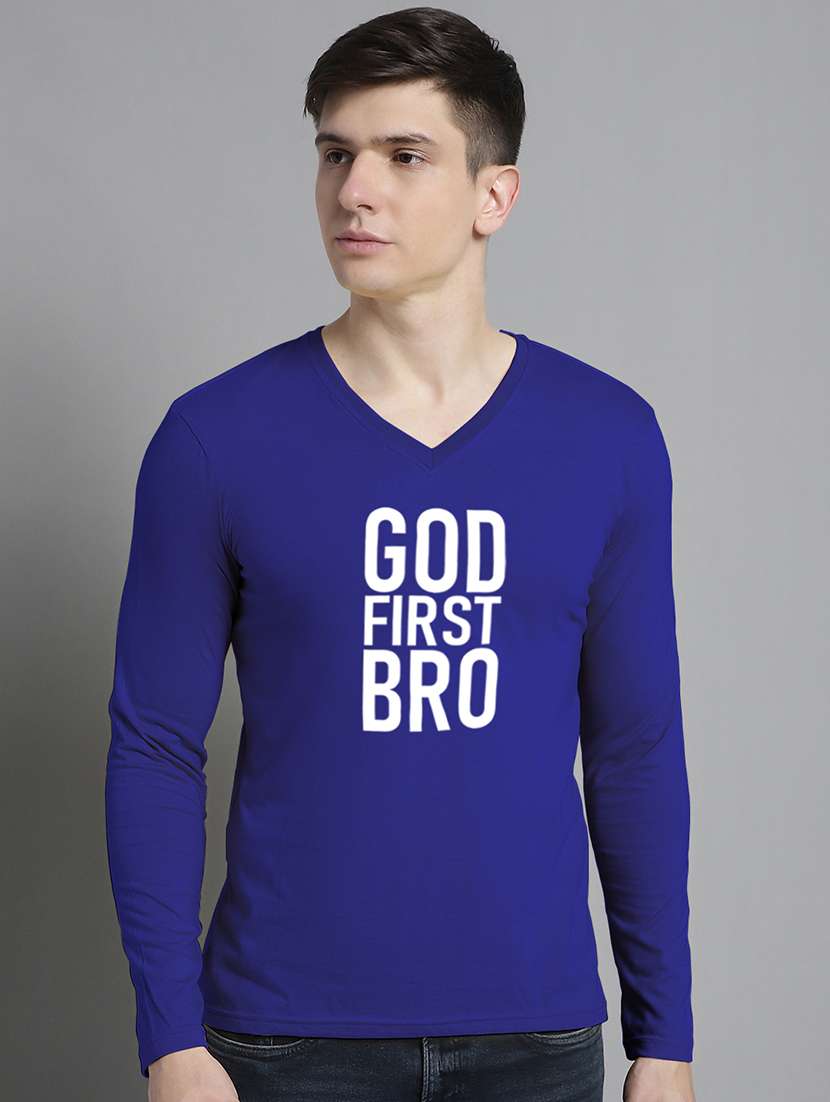 blue cotton chest print tshirt - 20299070 - Zoom Image - 0