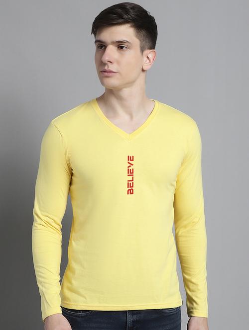 yellow cotton chest print tshirt - 20299077 - Standard Image - 0