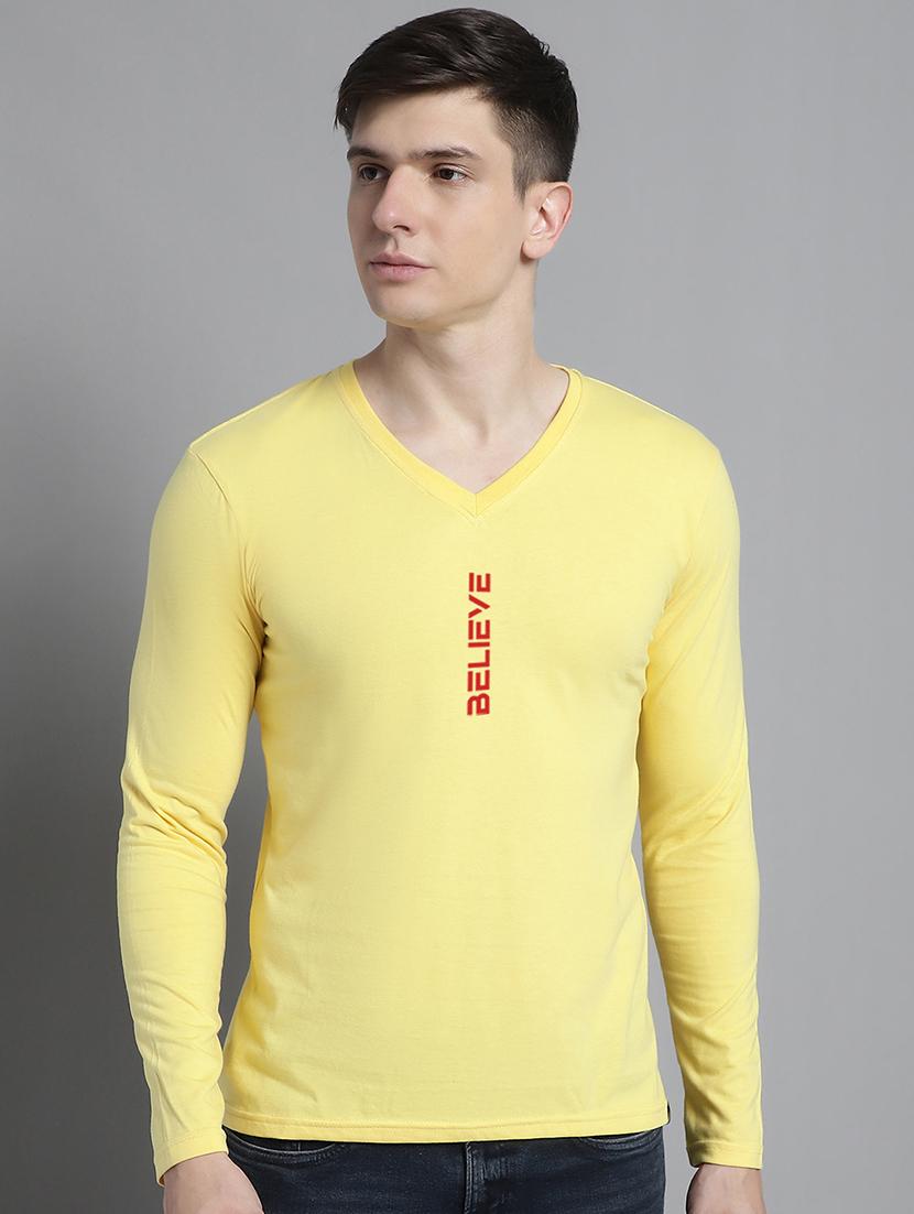 yellow cotton chest print tshirt - 20299077 - Zoom Image - 0