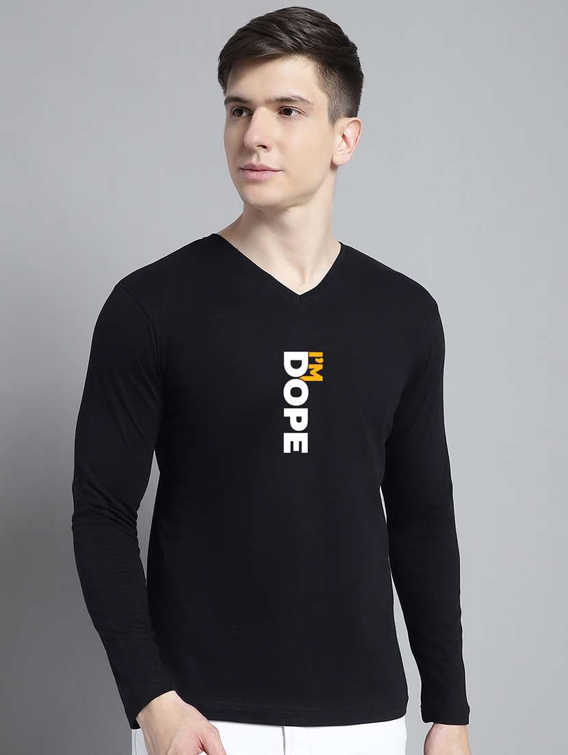 black cotton chest print tshirt