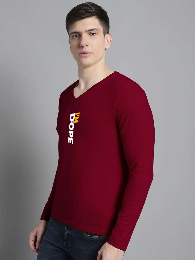 maroon cotton chest print tshirt
