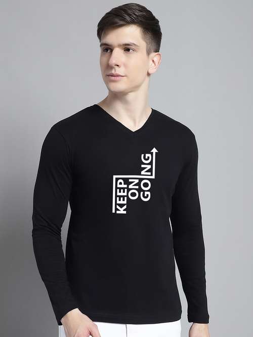 men black cotton chest print t-shirt - 20299095 - Standard Image - 0