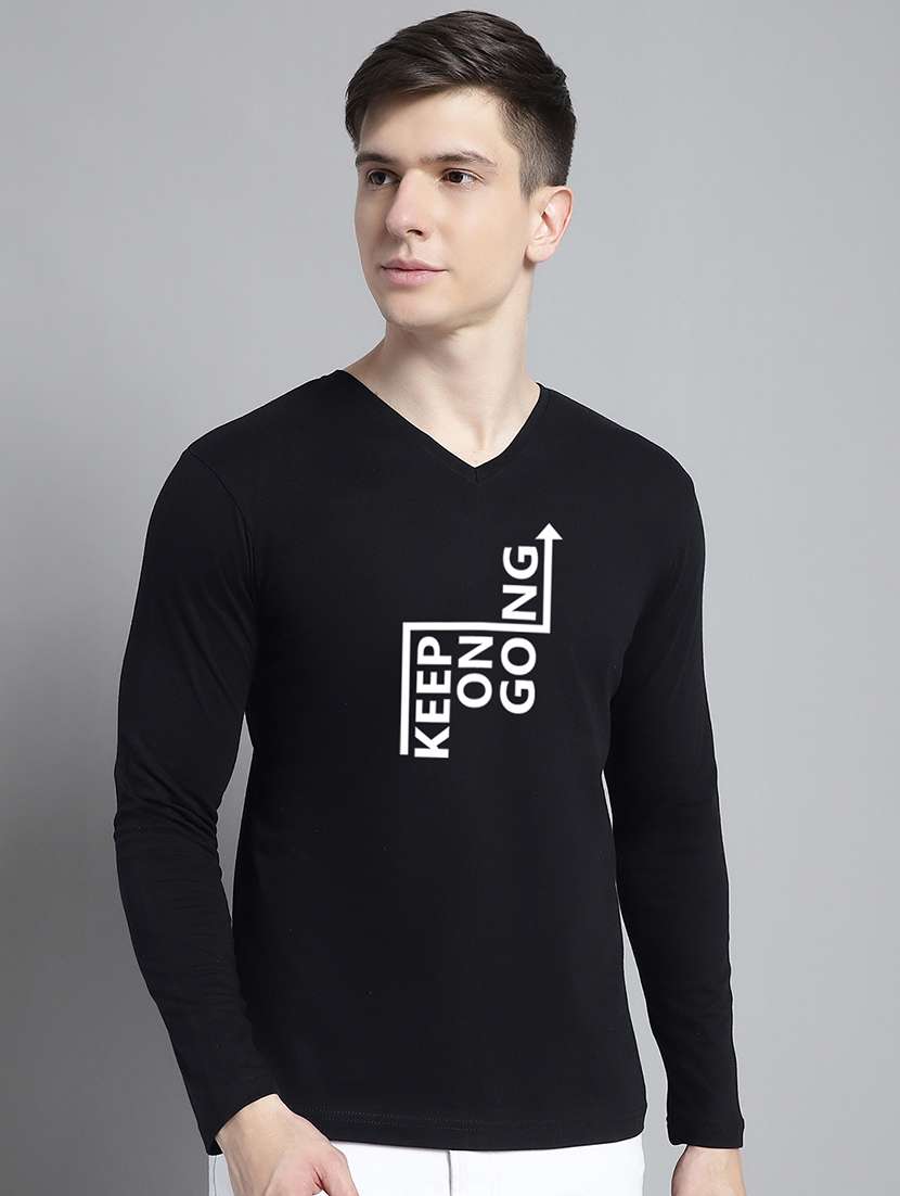 men black cotton chest print t-shirt - 20299095 - Zoom Image - 0