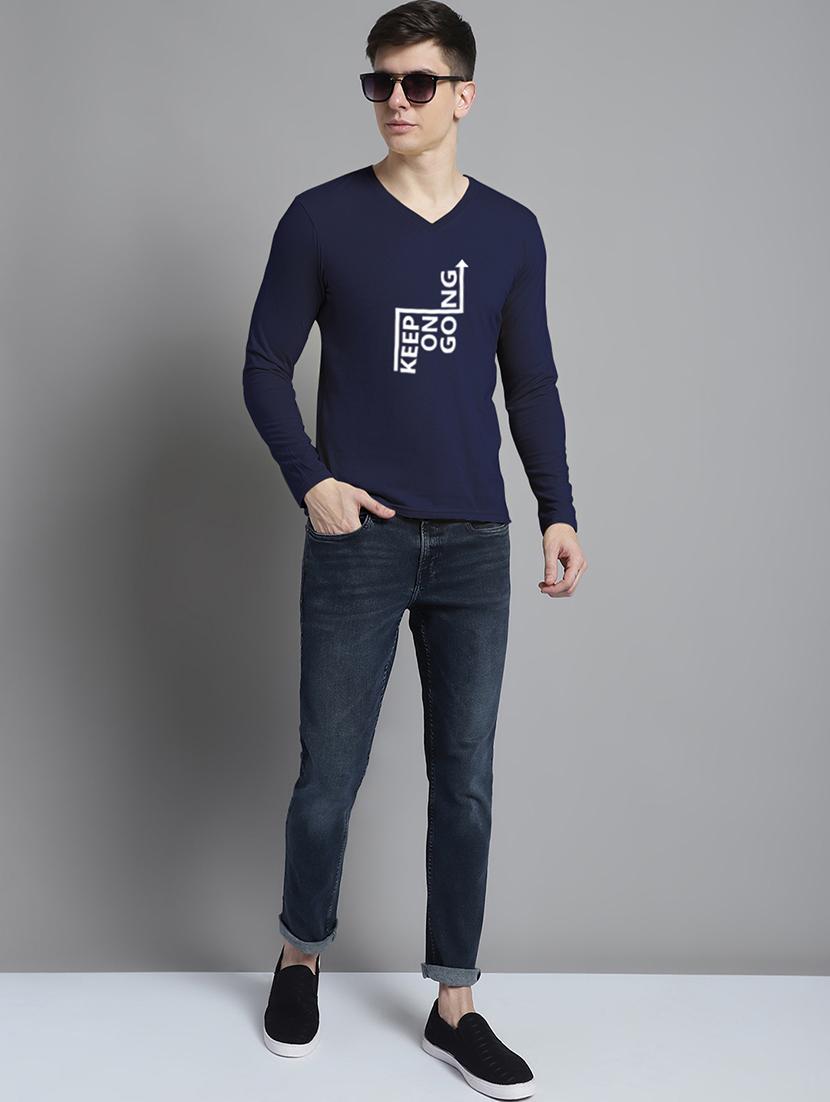 men navy blue cotton chest print t-shirt - 20299100 - Standard Image - 3