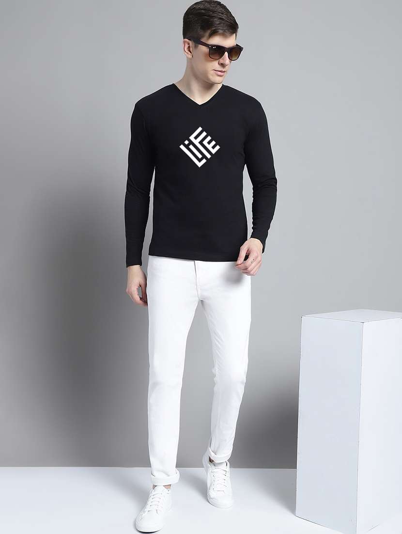 men black cotton chest print t-shirt - 20299109 - Standard Image - 3