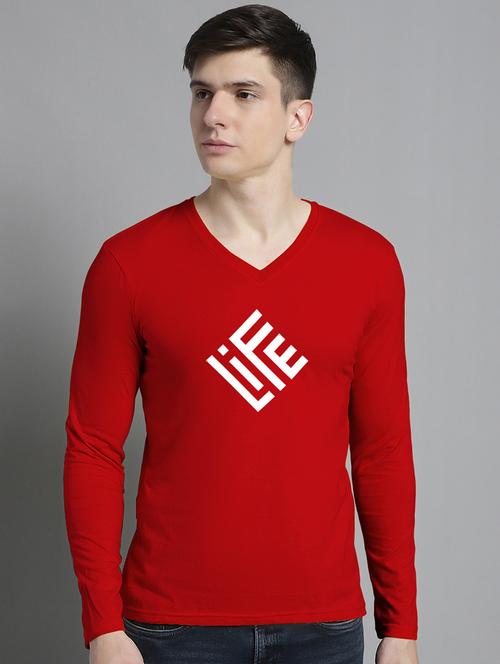 red cotton chest print tshirt - 20299110 - Standard Image - 0
