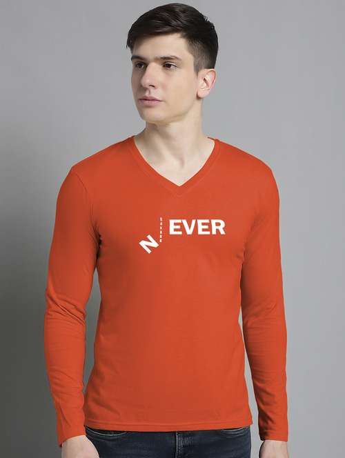 men orange cotton chest print t-shirt - 20299121 - Standard Image - 0