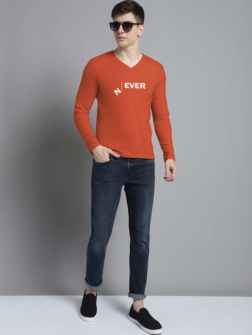 men orange cotton chest print t-shirt - 20299121 - Standard Image - 3