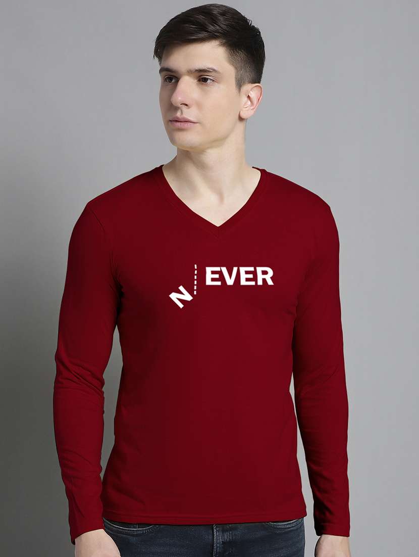 men maroon cotton chest print t-shirt