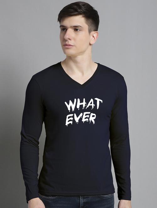 navy blue cotton chest print tshirt - 20299132 -  Standard Image - 0
