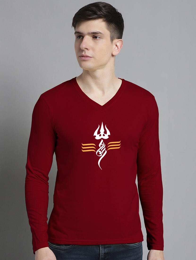 men maroon cotton chest print t-shirt - 20299145 -  Zoom Image - 0