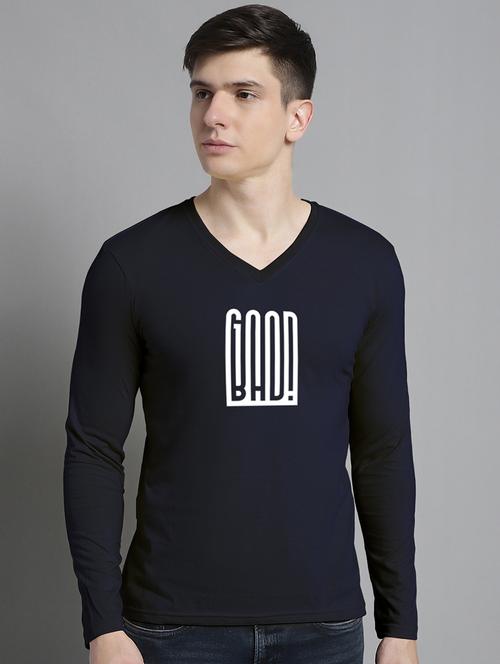 men navy blue cotton chest print t-shirt - 20299154 - Standard Image - 0