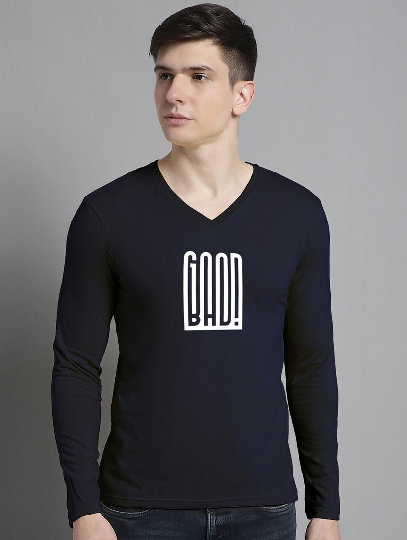 men navy blue cotton chest print t-shirt - 20299154 - Zoom Image - 0