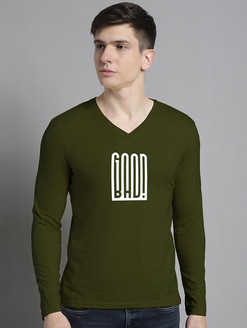 olive cotton front print tshirt - 20299156 -  Standard Image - 0