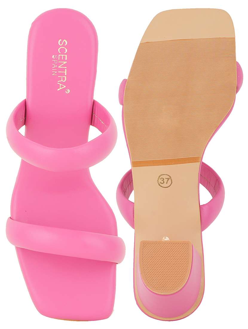 pink solid slip on block heel sandal - 20299158 -  Standard Image - 3