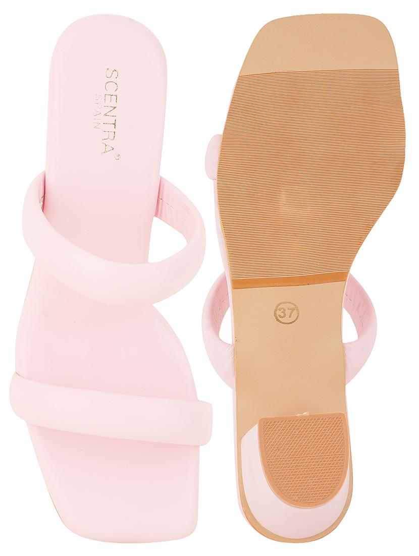 pink solid slip on block heel sandal - 20299159 - Standard Image - 3