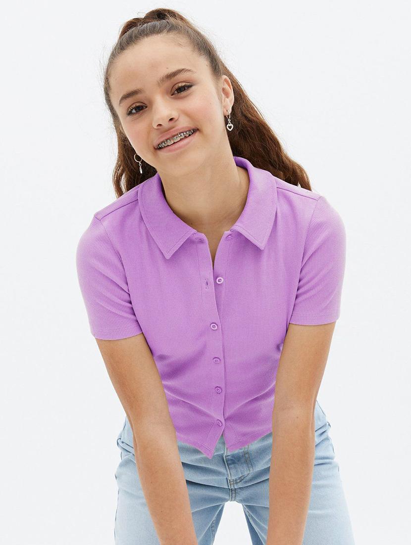 lavender solid short sleeves shirt - 20299308 - Zoom Image - 0