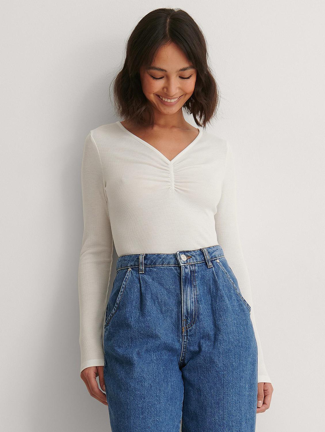 white solid long sleeves regular top - 20299346 - Zoom Image - 0