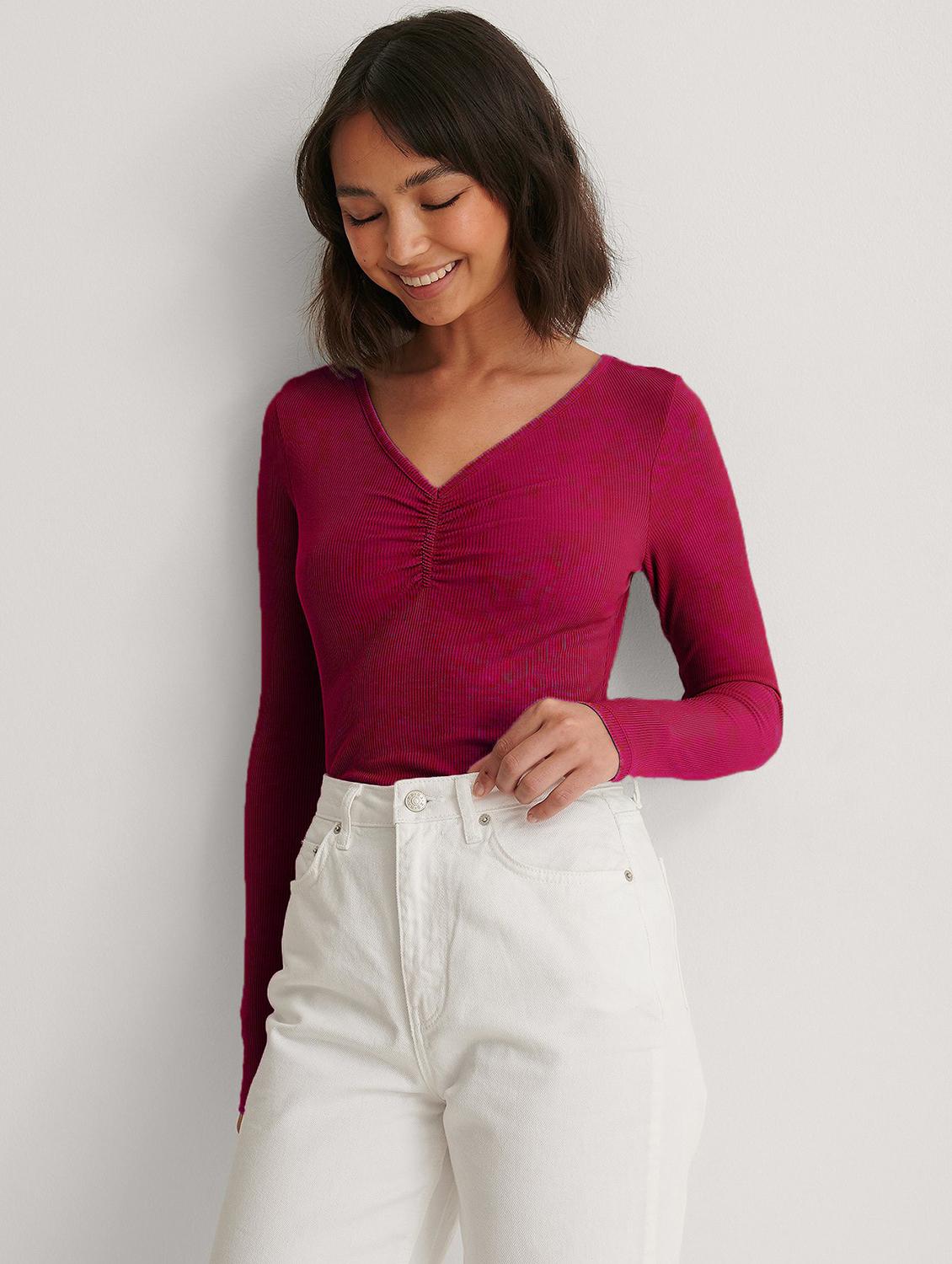 maroon solid long sleeves regular top - 20299349 - Zoom Image - 0