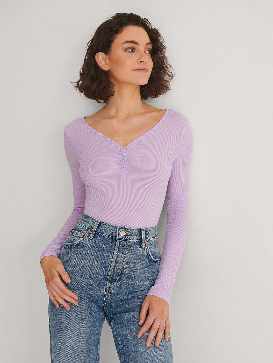 lavender solid long sleeves regular top - 20299350 - Zoom Image - 0
