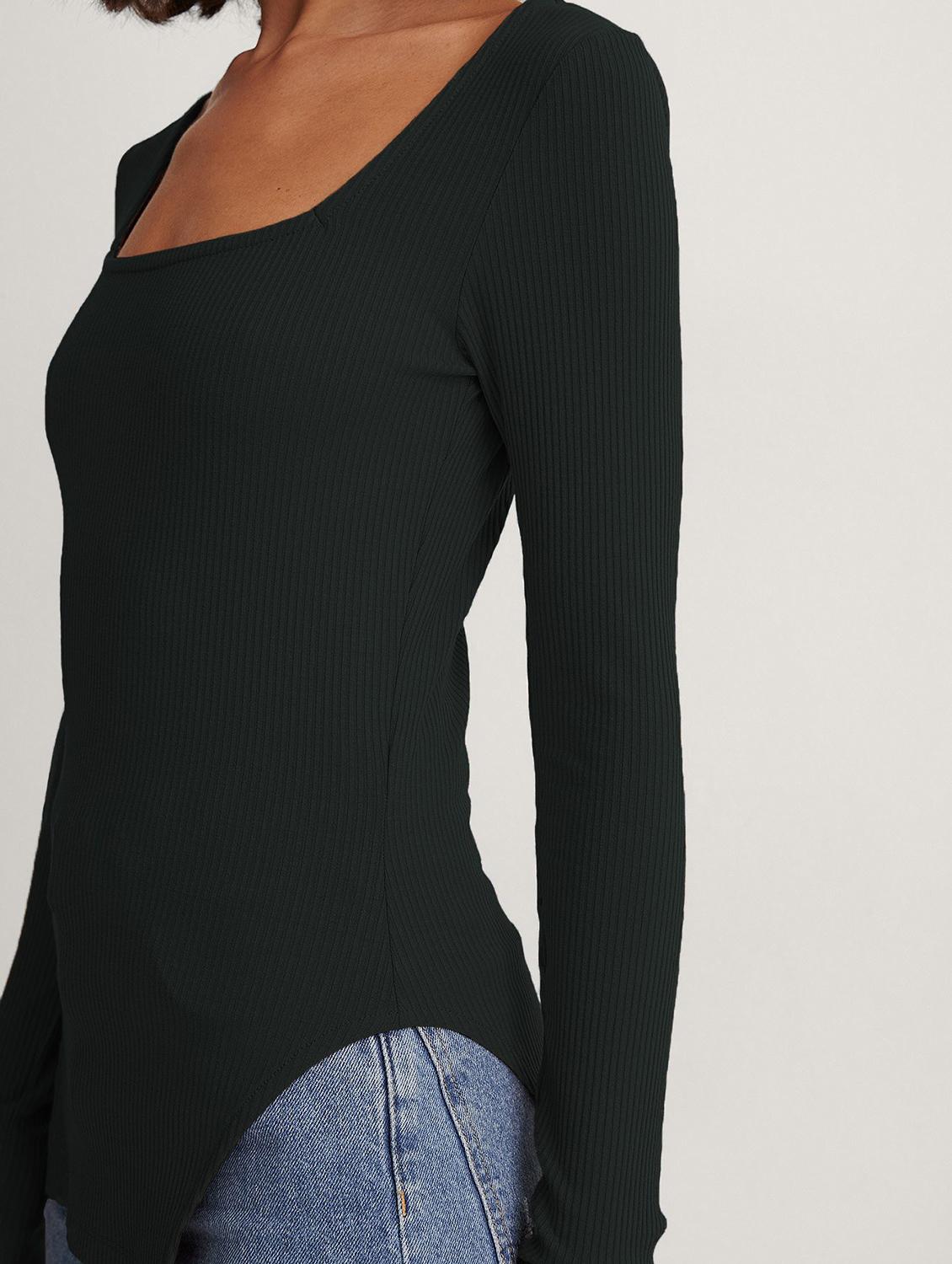 black solid long sleeves long top - 20299403 - Standard Image - 3