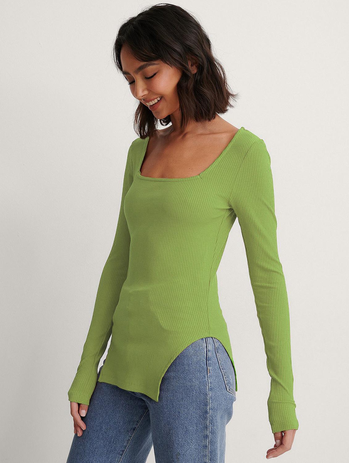 green solid long sleeves long top  - 20299404 -  Zoom Image - 0