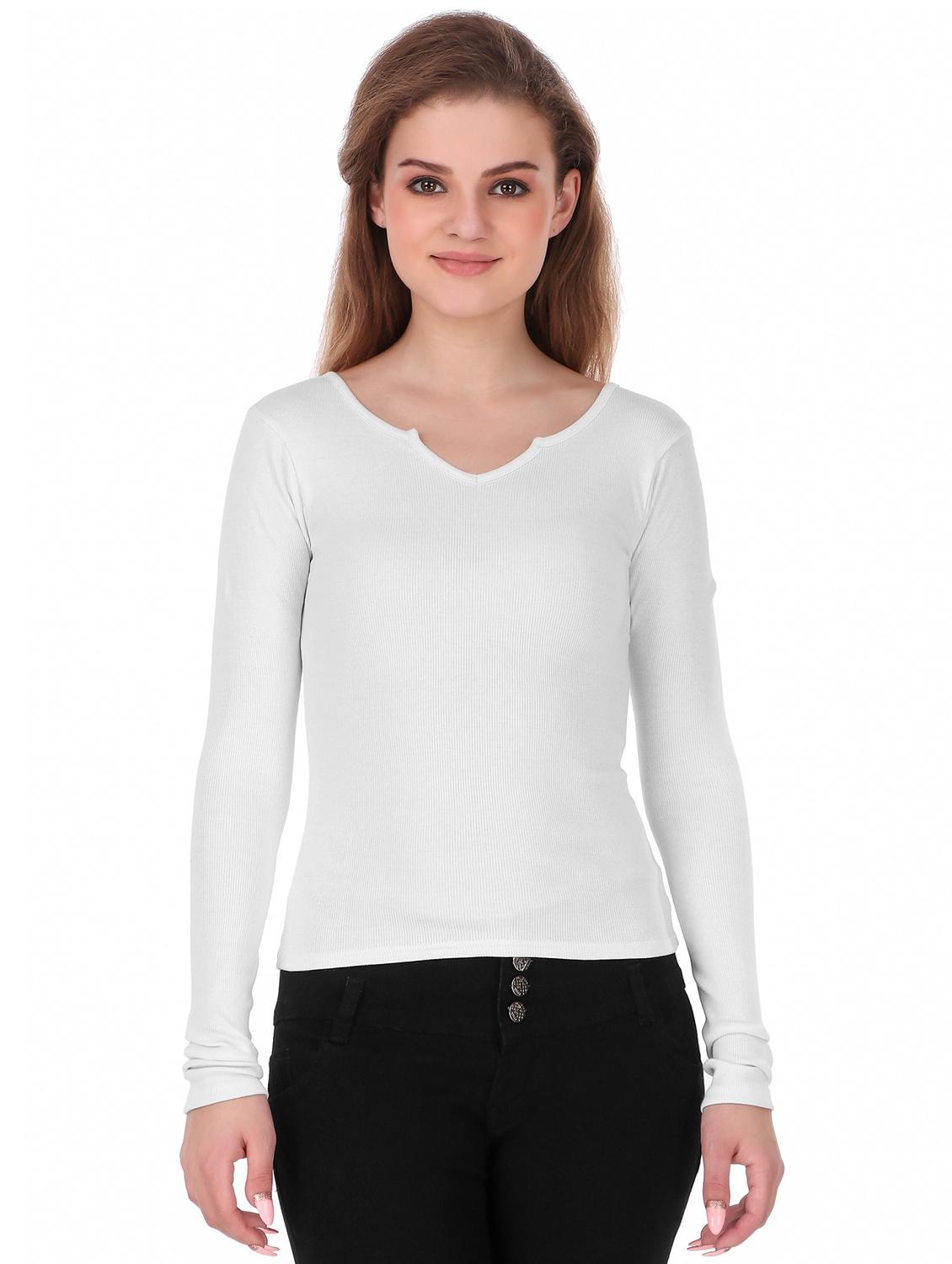 white solid long sleeves regular top - 20299437 - Zoom Image - 0